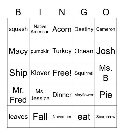 Thanksgiving Bingo Card