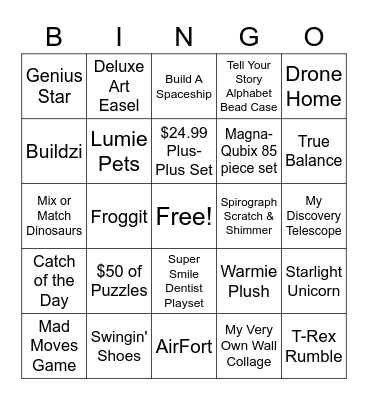 Toy Bingo Card