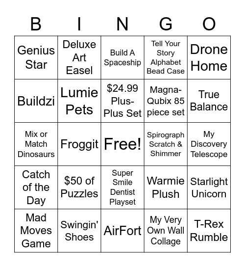 Toy Bingo Card