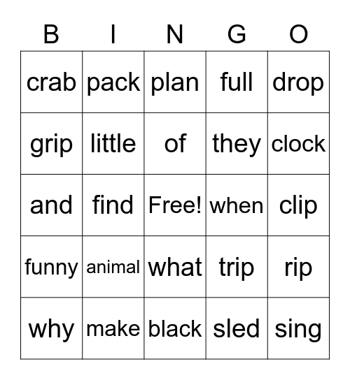 Lesson 7 Bingo Card