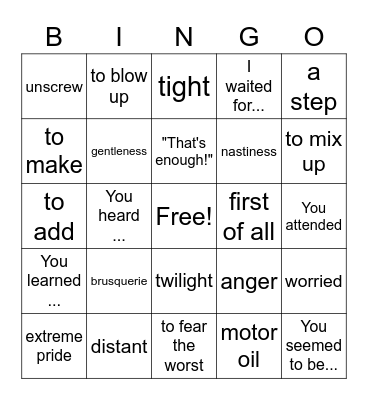 Le Petit Prince: Ch. 6-7 Bingo Card