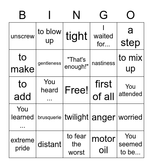 Le Petit Prince: Ch. 6-7 Bingo Card