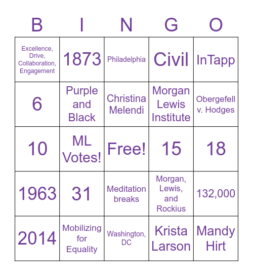 Morgan Lewis Bingo Card