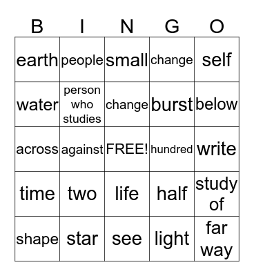 Greek meanings  Bingo Card