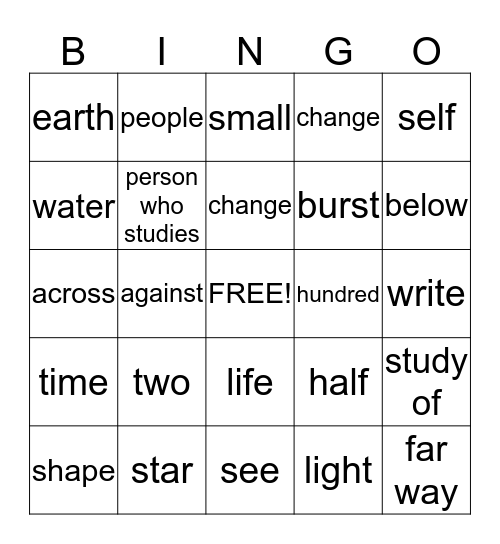 Greek meanings  Bingo Card