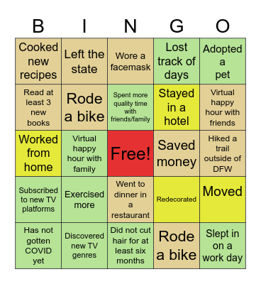 Pandemic Bingo Card