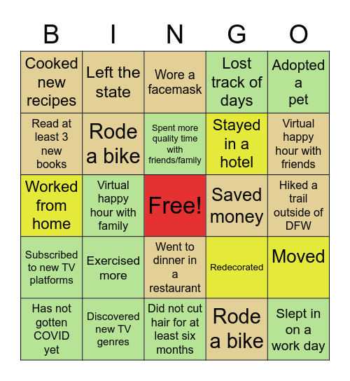 Pandemic Bingo Card