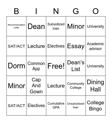 College Bingo Card