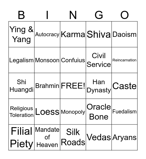 Ancient China & India Bingo Card