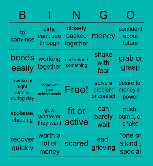 Vocab Bingo Card