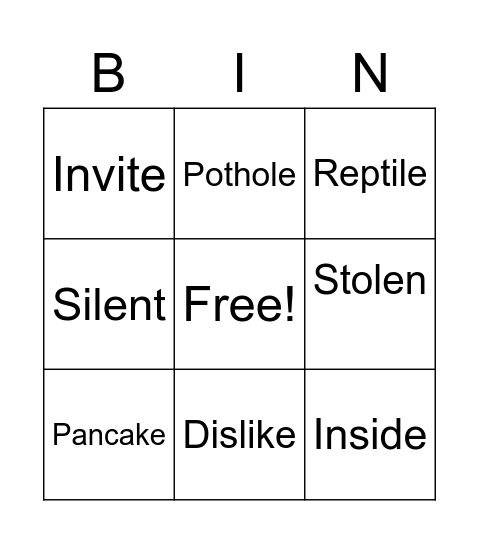 2 syllable bingo Card