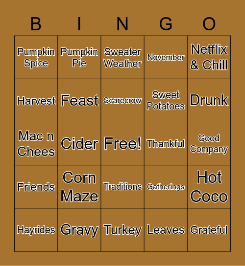 Friendsgiving Bingo Card