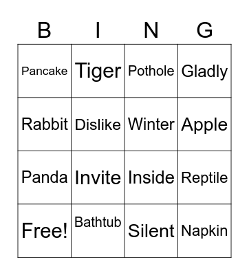 2 syllable bingo Card