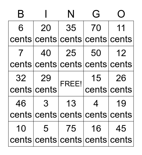 Money - Coins Bingo Card