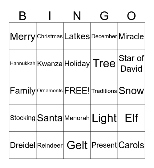 Holiday Bingo Card