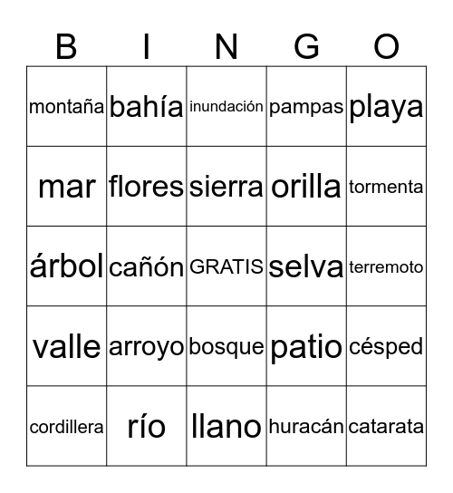 La naturaleza Bingo Card