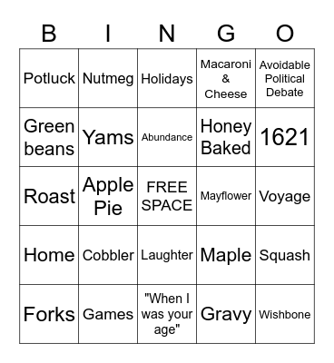 Thanksgiving Bingo Card