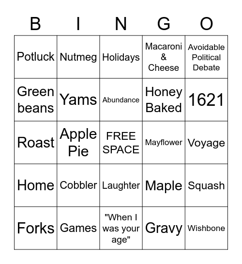 Thanksgiving Bingo Card