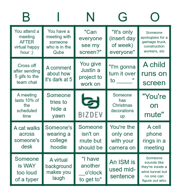 BizDev Bingo Card