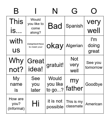 On Va Bingo Card