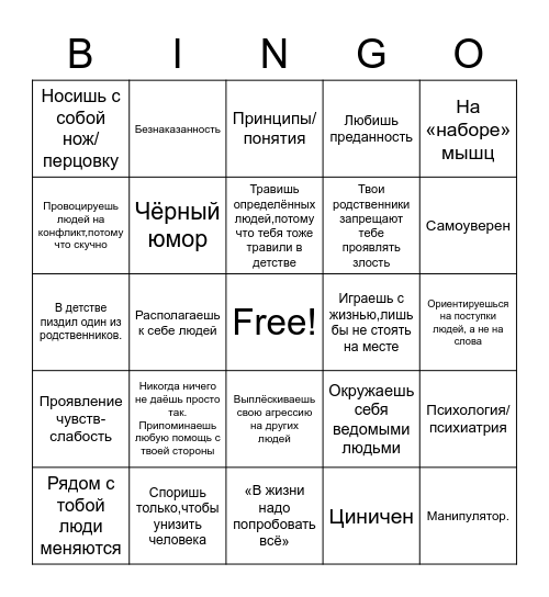 Агрессор и ублюдок Bingo Card