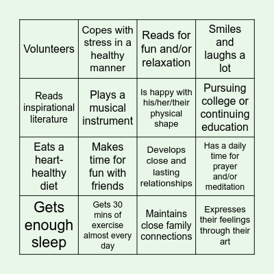 Wellness Bingo Card