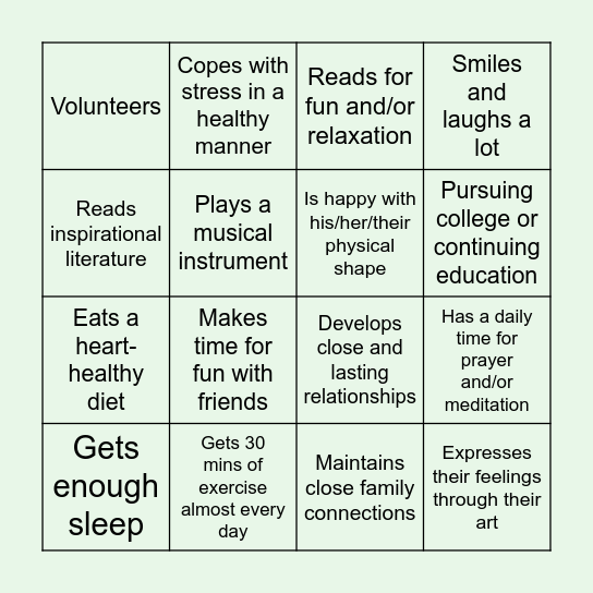 Wellness Bingo Card