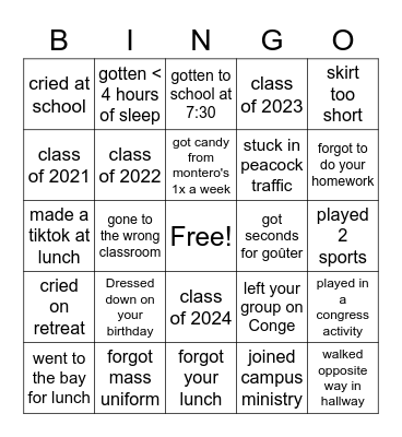 Carrollton Bingo Card