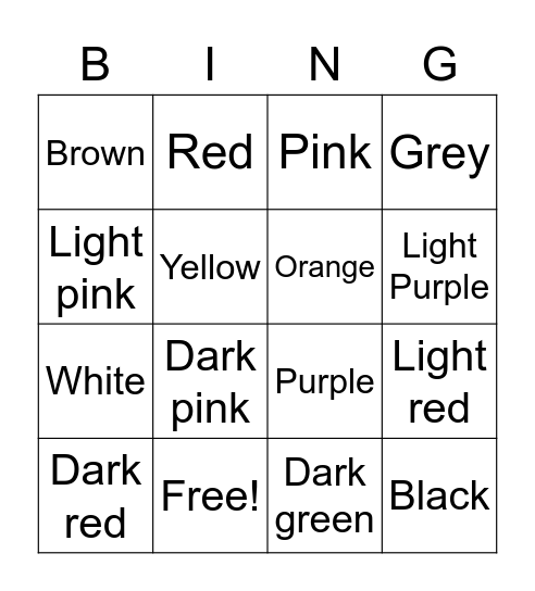 Los Colores! Bingo Card