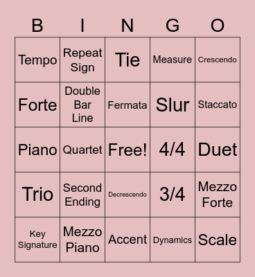 Musical Bingo! Bingo Card