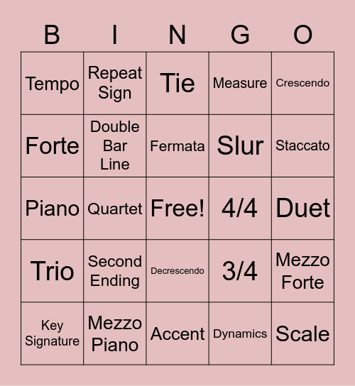 Musical Bingo! Bingo Card