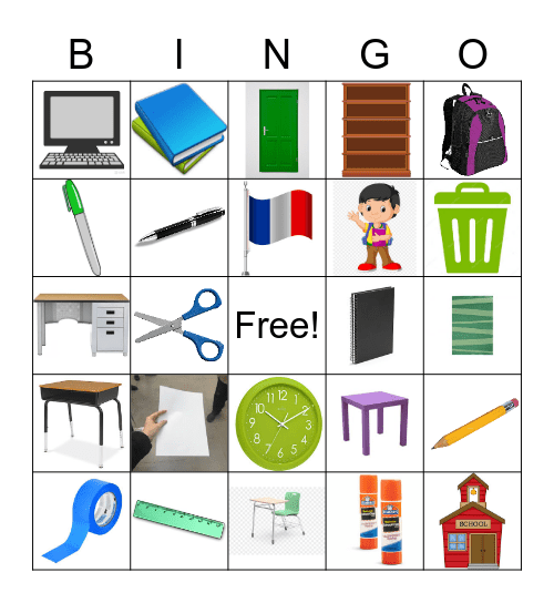 L'ecole - school supplies Bingo Card