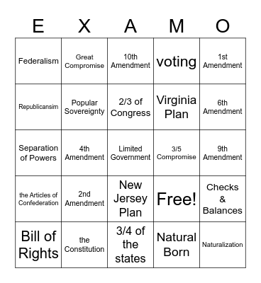 Constitution Review EXAMO Bingo Card