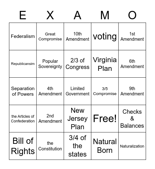 Constitution Review EXAMO Bingo Card