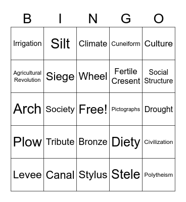 Mesopotamia Bingo Card