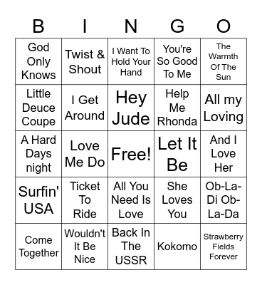 Beach Boys vs. Beatles Bingo Card