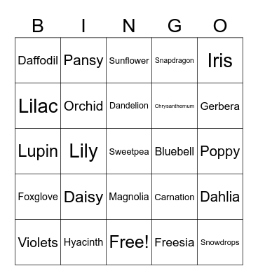 English Flowers Bingo Card