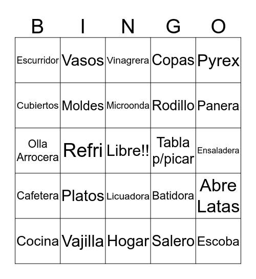 Te de Cocina Bingo Card
