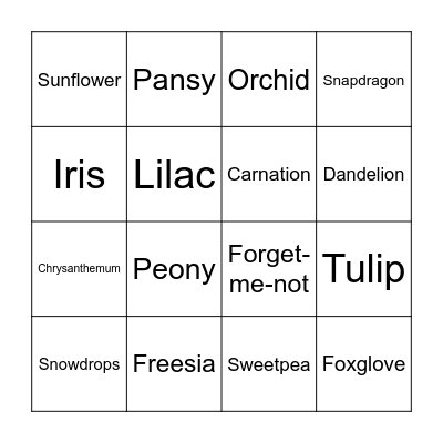 English Flowers Bingo Card