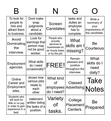 5.1 Card 1. Bingo Card