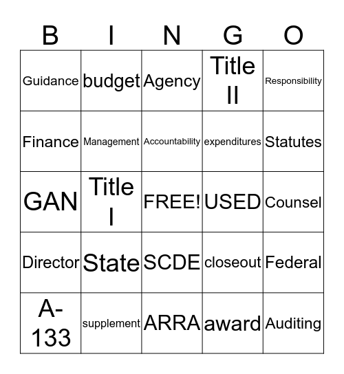 Grants Bingo Card