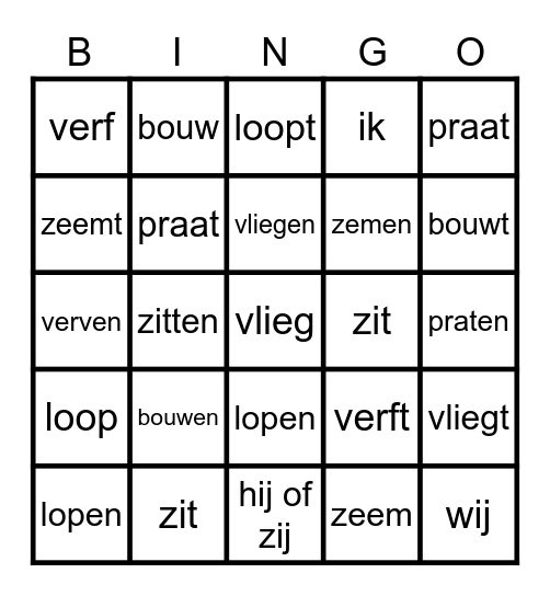 doe woorden bingo met ik, hij/zij en wij vorm Bingo Card