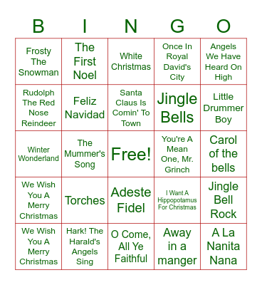 Vivo Christmas song's BINGO! Bingo Card