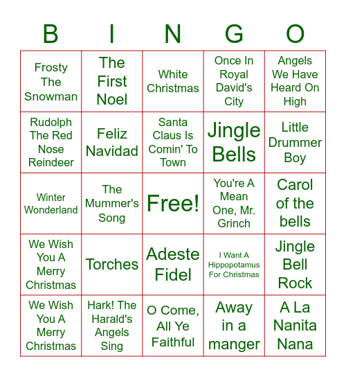 Vivo Christmas song's BINGO! Bingo Card