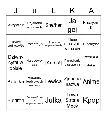 Twitterowe Pierdolenie - Extra Left Bingo Card