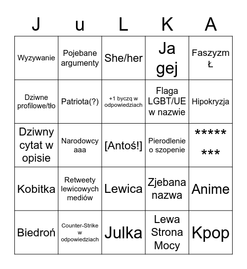 Twitterowe Pierdolenie - Extra Left Bingo Card