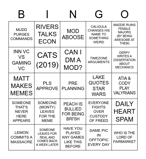ITRP Bingo Card