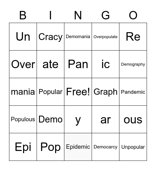 Root Vocabulary #6-The Peeps Bingo Card
