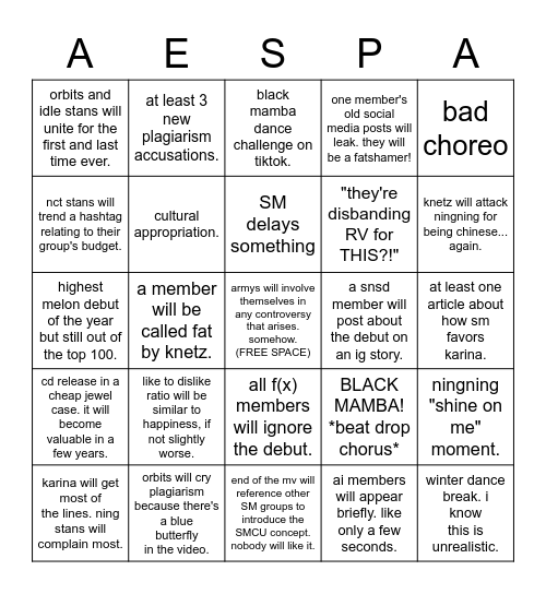 aespa debut bingo Card