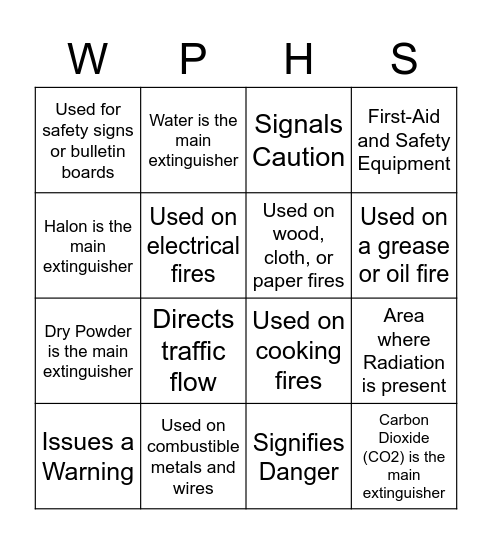 CLA Chapter 4 (Extinguishers and Signs) Bingo Card